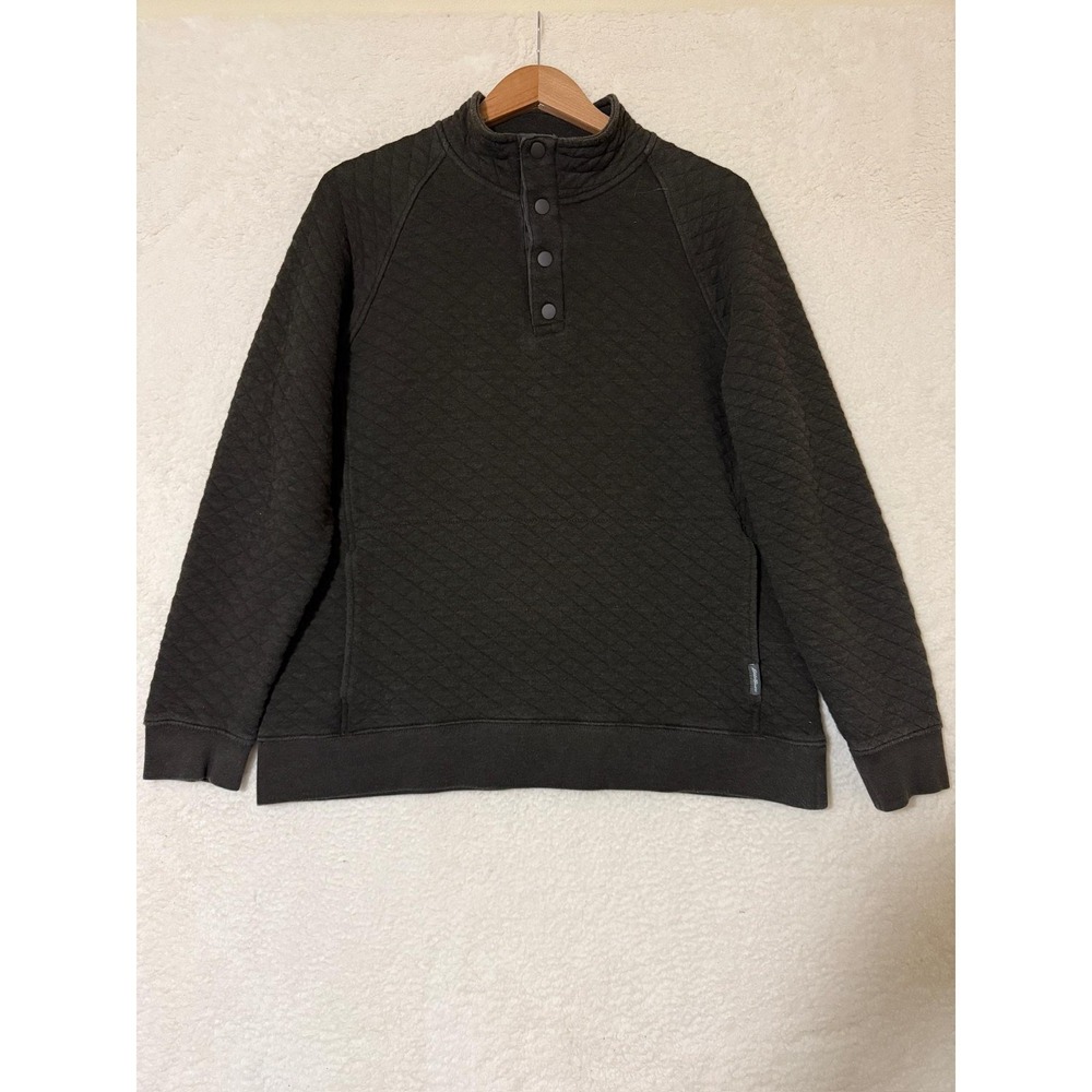 Eddie Bauer Sweatshirt Mens Large Green Quilted‎ Snap Mock Neck Pullover Pockets